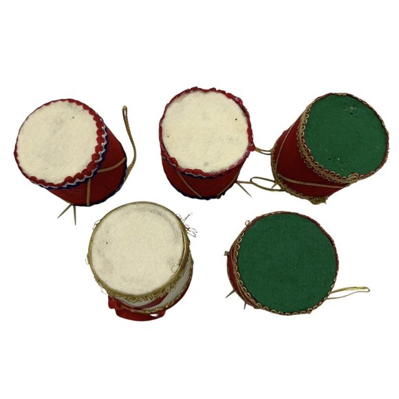 Vintage Set of 9 Flocked Felt Drums Christmas Ornaments Made in Japan - Picture 5 of 9